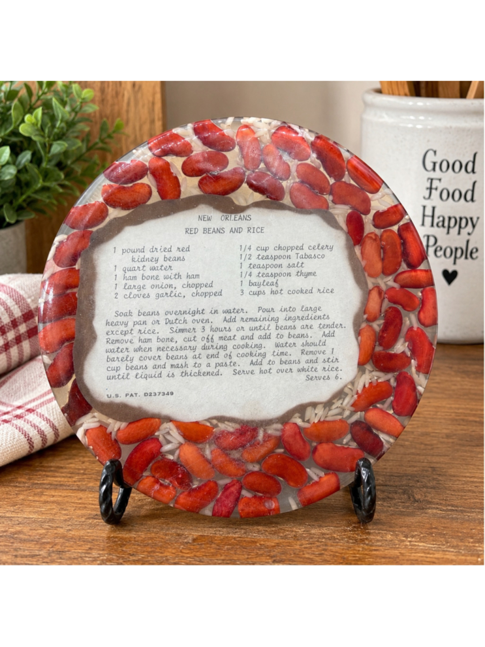 Vintage 1970s New Orleans Red Beans & Rice Lucite Resin Trivet 5.5” Louisiana